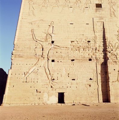 Ptolemy XII (c.112-51 BC) smiting his enemies, from the entrance pylon of the Temple of Horus
